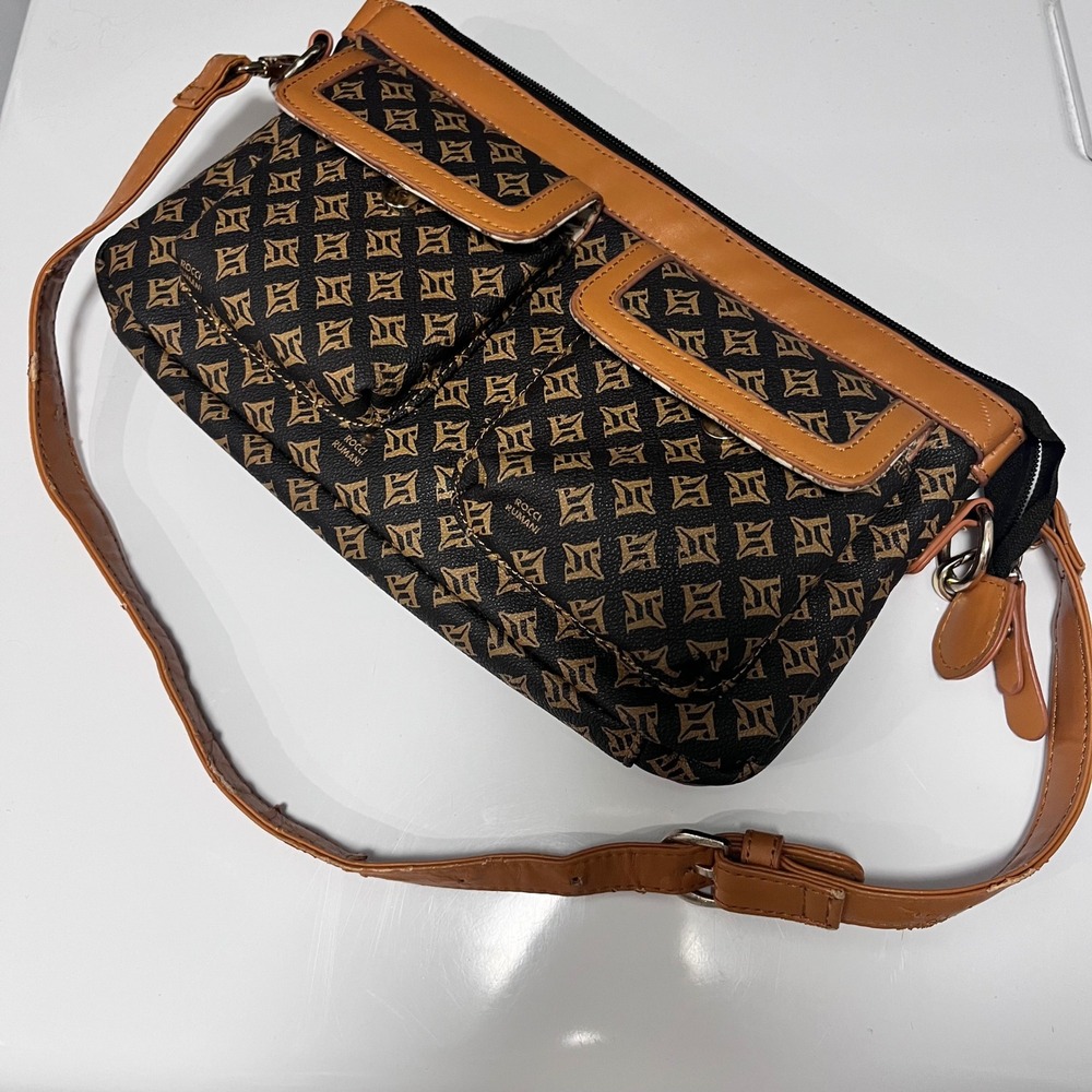 Rocci Rumani Women Monogram Crossbody Brown Vintage Aesthetic Small Multi-Pocket